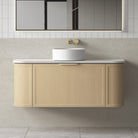 York 1200mm Curved Wall Hung Timber Vanity + Luxe Stone Top Arova 