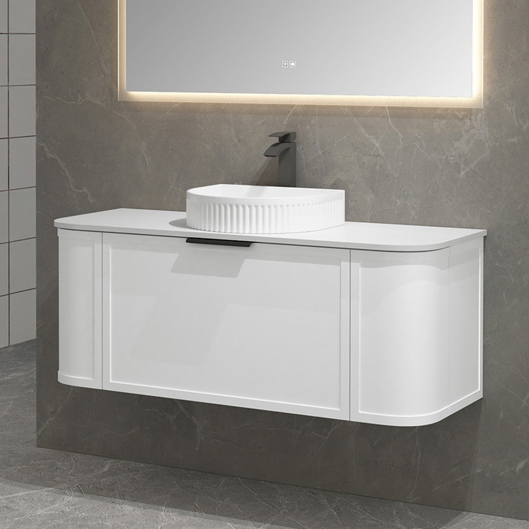 York 1200mm Curved Wall Hung Vanity Matte White Vanities Arova 