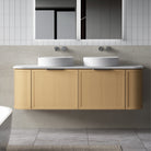 York 1500mm Curved Wall Hung Timber Vanity + Luxe Stone Top Arova 