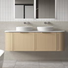 York 1500mm Curved Wall Hung Timber Vanity + Luxe Stone Top Arova 