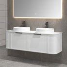 York 1500mm Curved Wall Hung Vanity Matte White Double Bowls Vanities Arova 