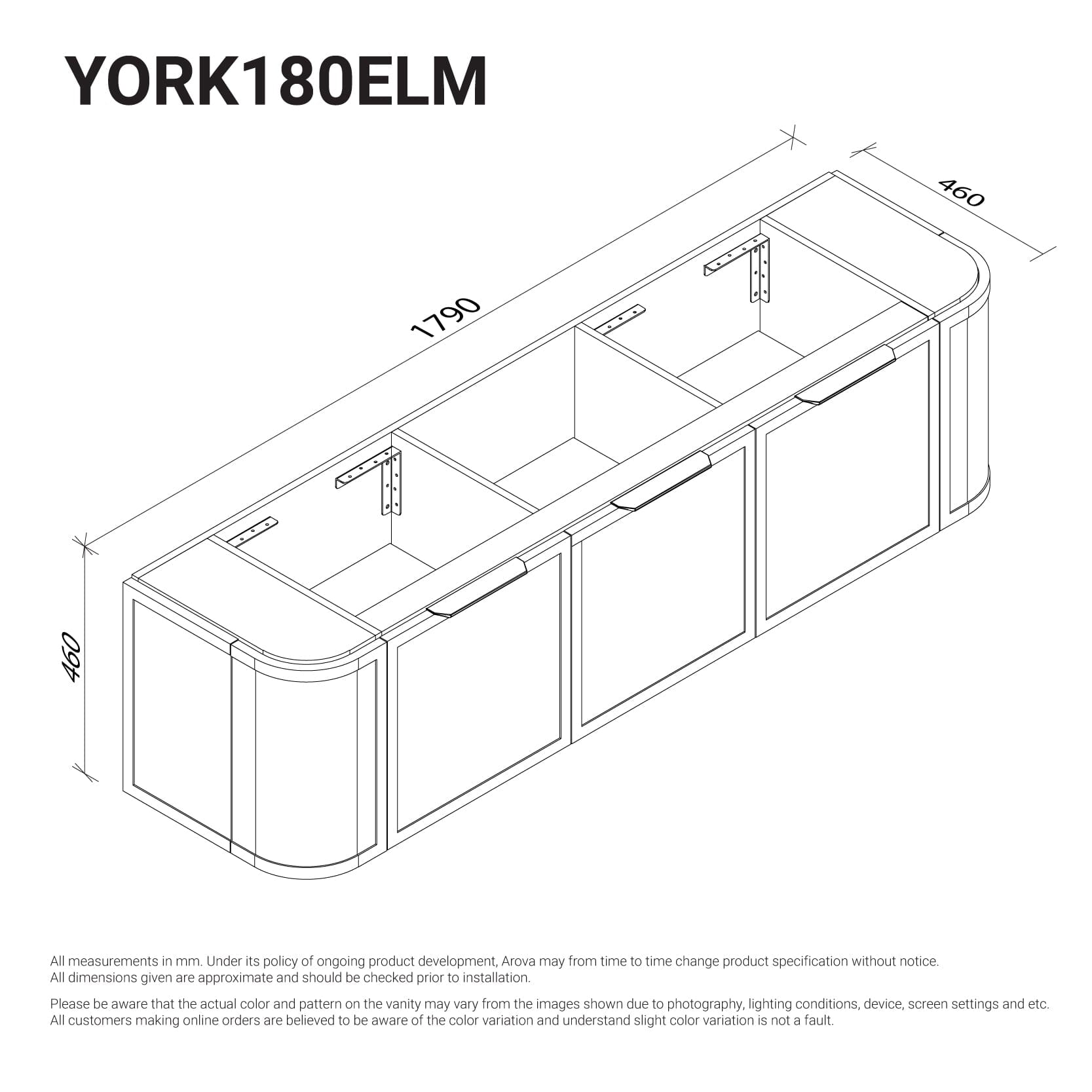 York 1800mm Curved Timber Wall Hung Bathroom Vanity Vanities Arova 