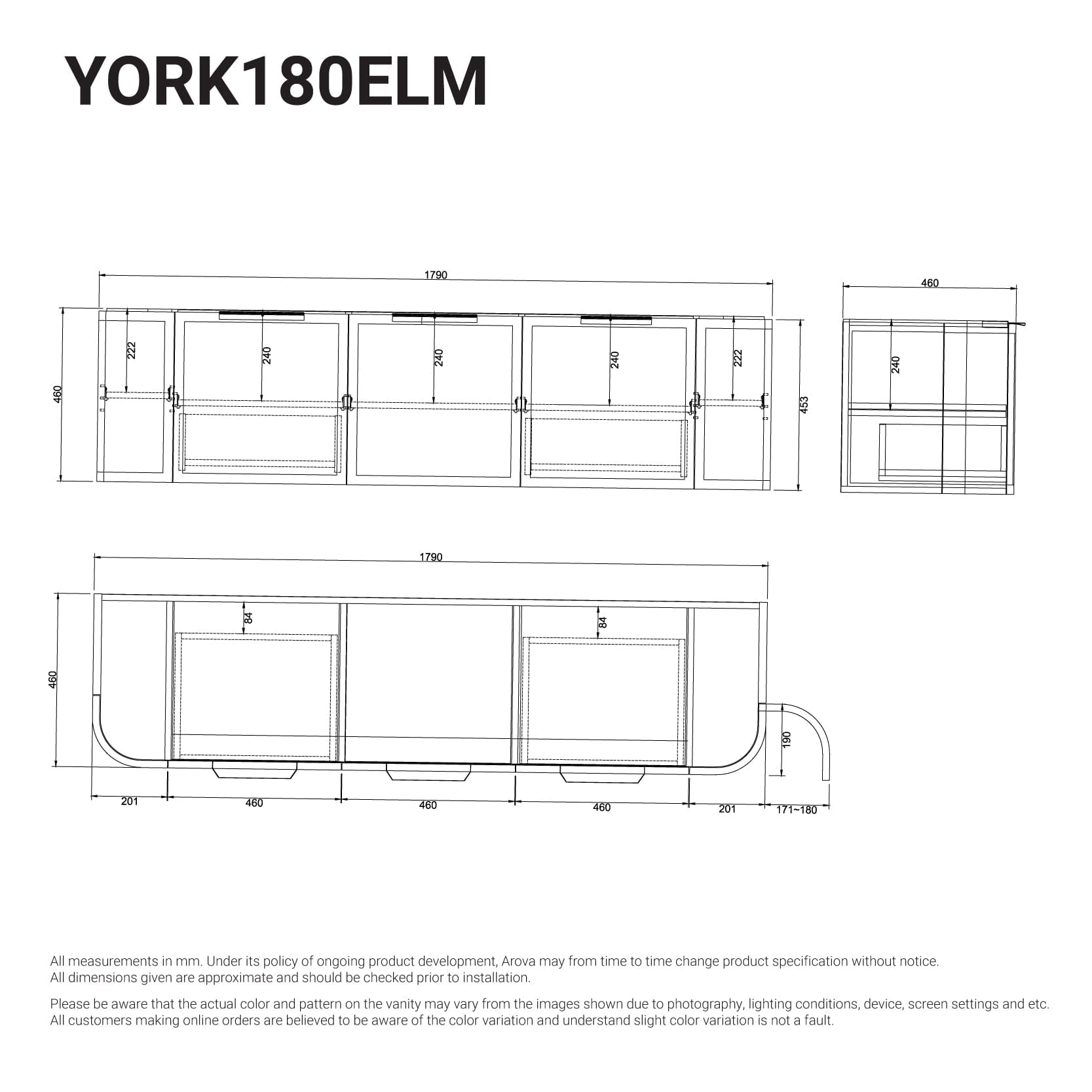 York 1800mm Curved Wall Hung Bathroom Vanity Timber Vanities Arova 