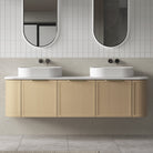 York 1800mm Curved Wall Hung Timber Vanity + Luxe Stone Top Arova 