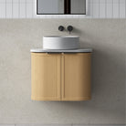 York 600mm Curved Wall Hung Timber Vanity + Luxe Stone Top Arova 