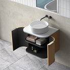 York 600mm Curved Wall Hung Timber Vanity + Luxe Stone Top Arova 