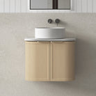 York 600mm Curved Wall Hung Timber Vanity + Luxe Stone Top Arova 