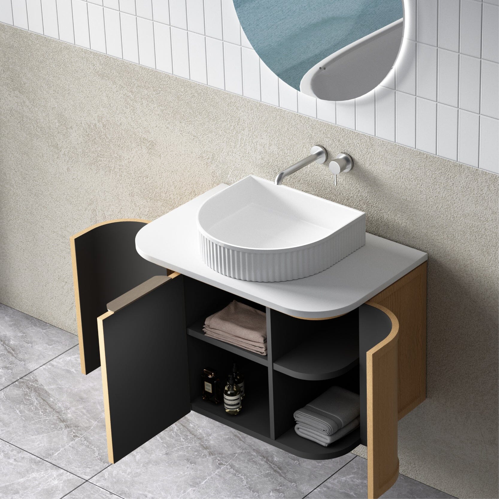 York 750mm Curved Wall Hung Bathroom Vanity Timber Vanities Arova 