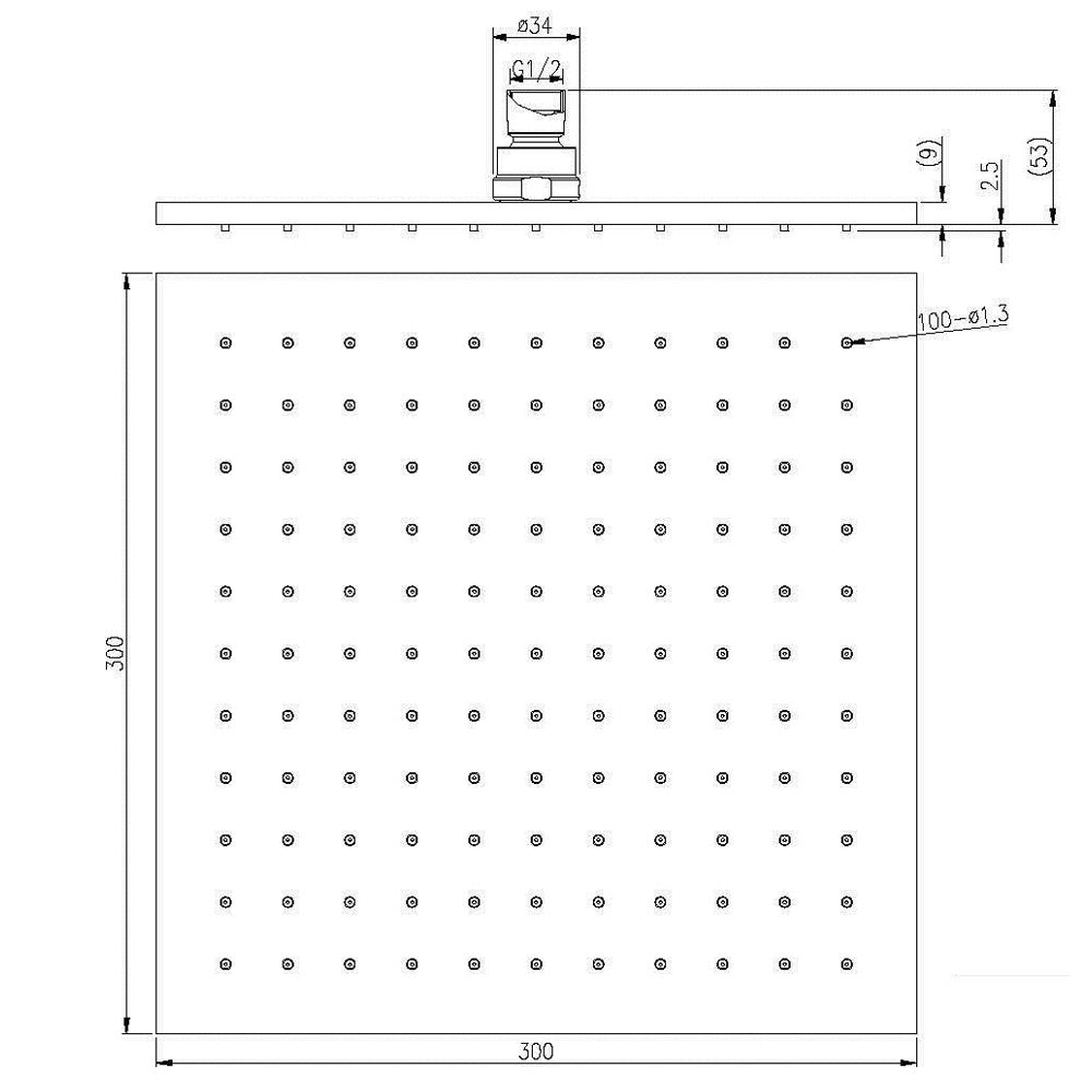 300MM Square Shower Head Chrome ROB1202-CH Showers Nero 