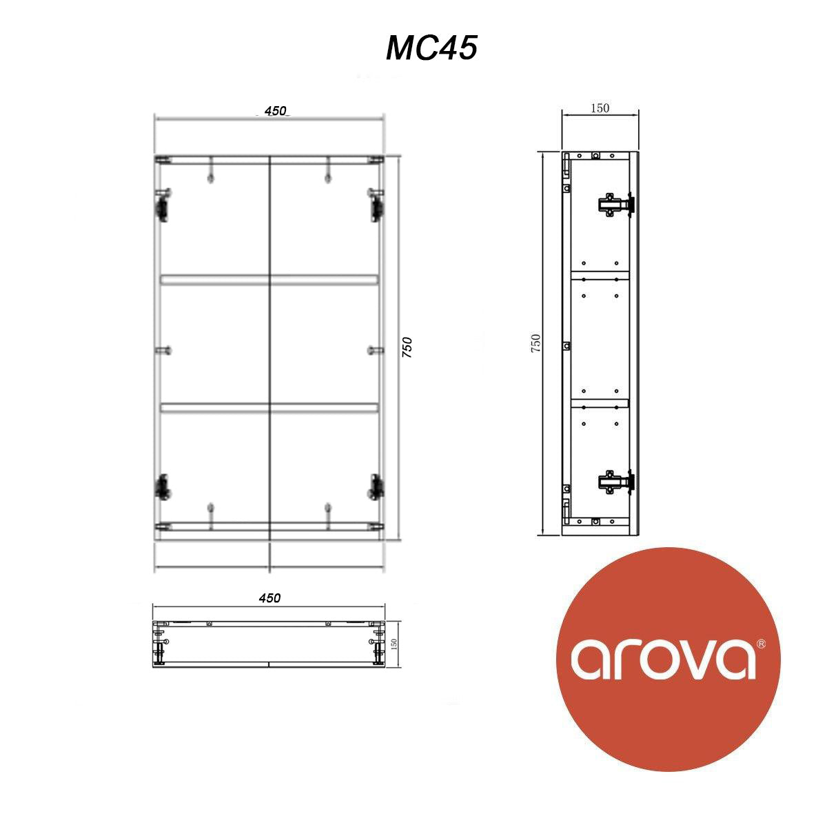 45cm Narrow Shaving Cabinet Single Door - MC450 Vanities & Mirrors Arova 