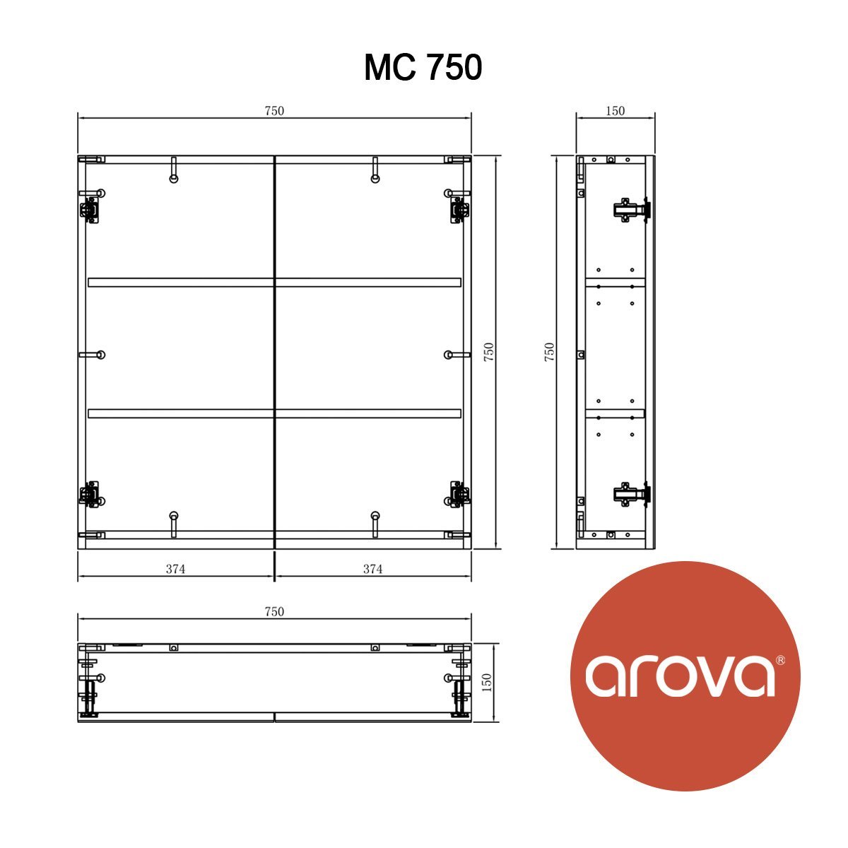 75cm Shaving Cabinet 2 Door- MC75 Vanities & Mirrors Arova 