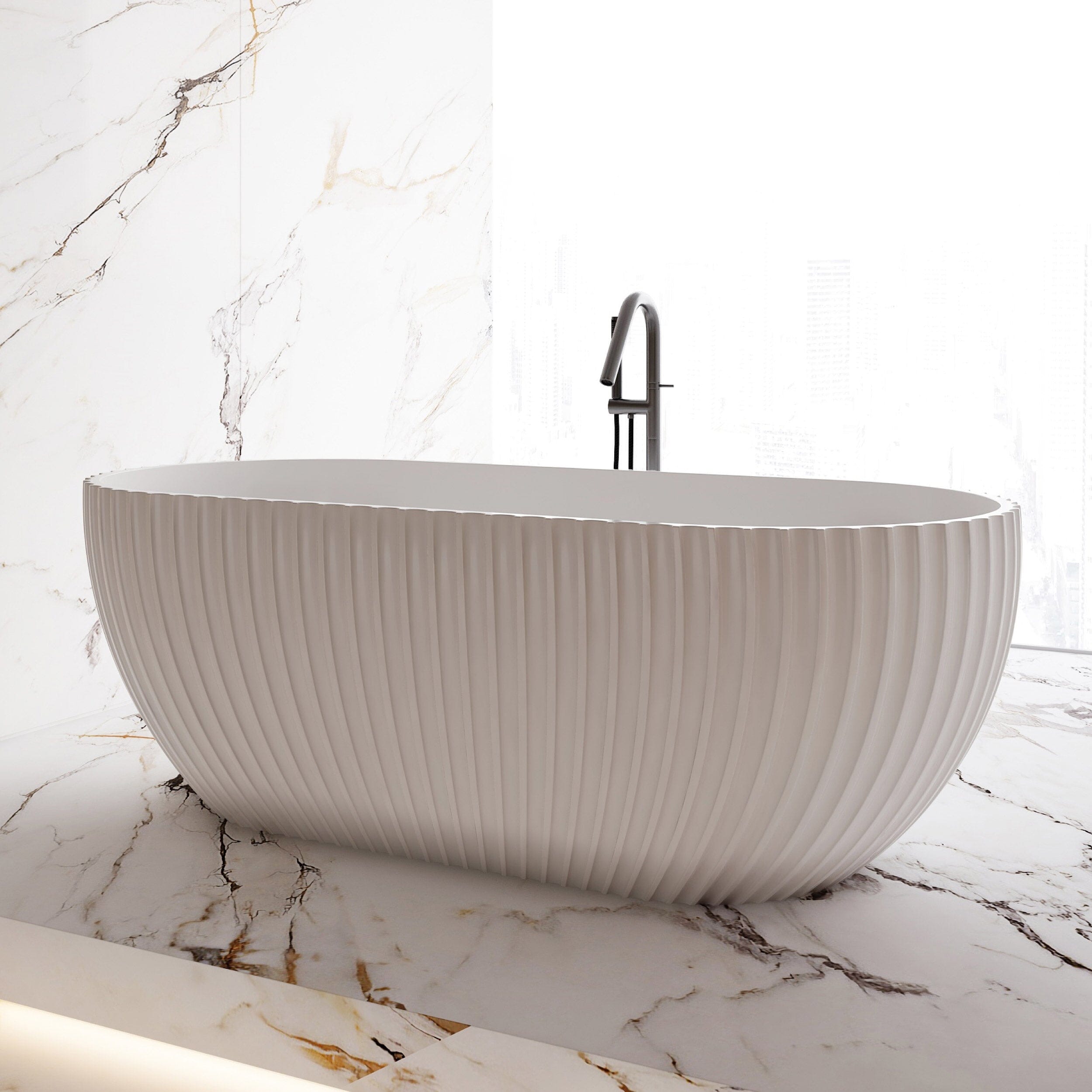 ALBA 1500mm Shell Fluted Oval Free Standing Bathtub Gloss White Baths AROVA 