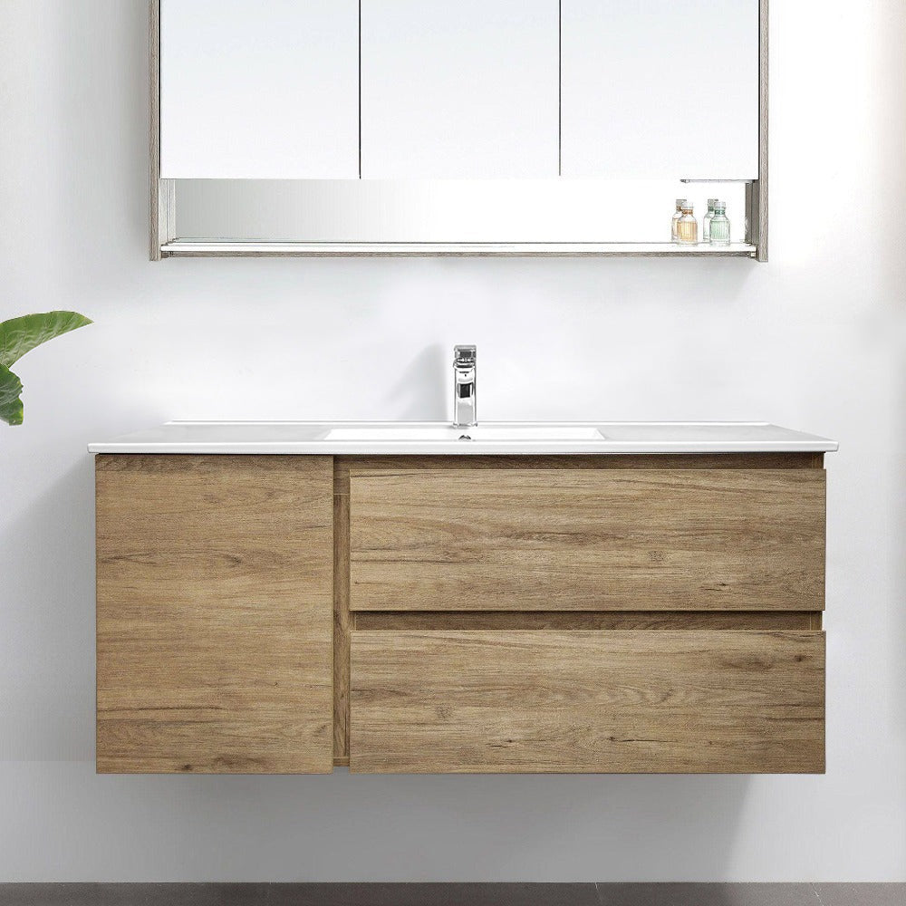 ALBANY 120cm Oak Timber Wall Hung Vanity Vanities & Mirrors Arova Ceramic Single Bowl Top - 