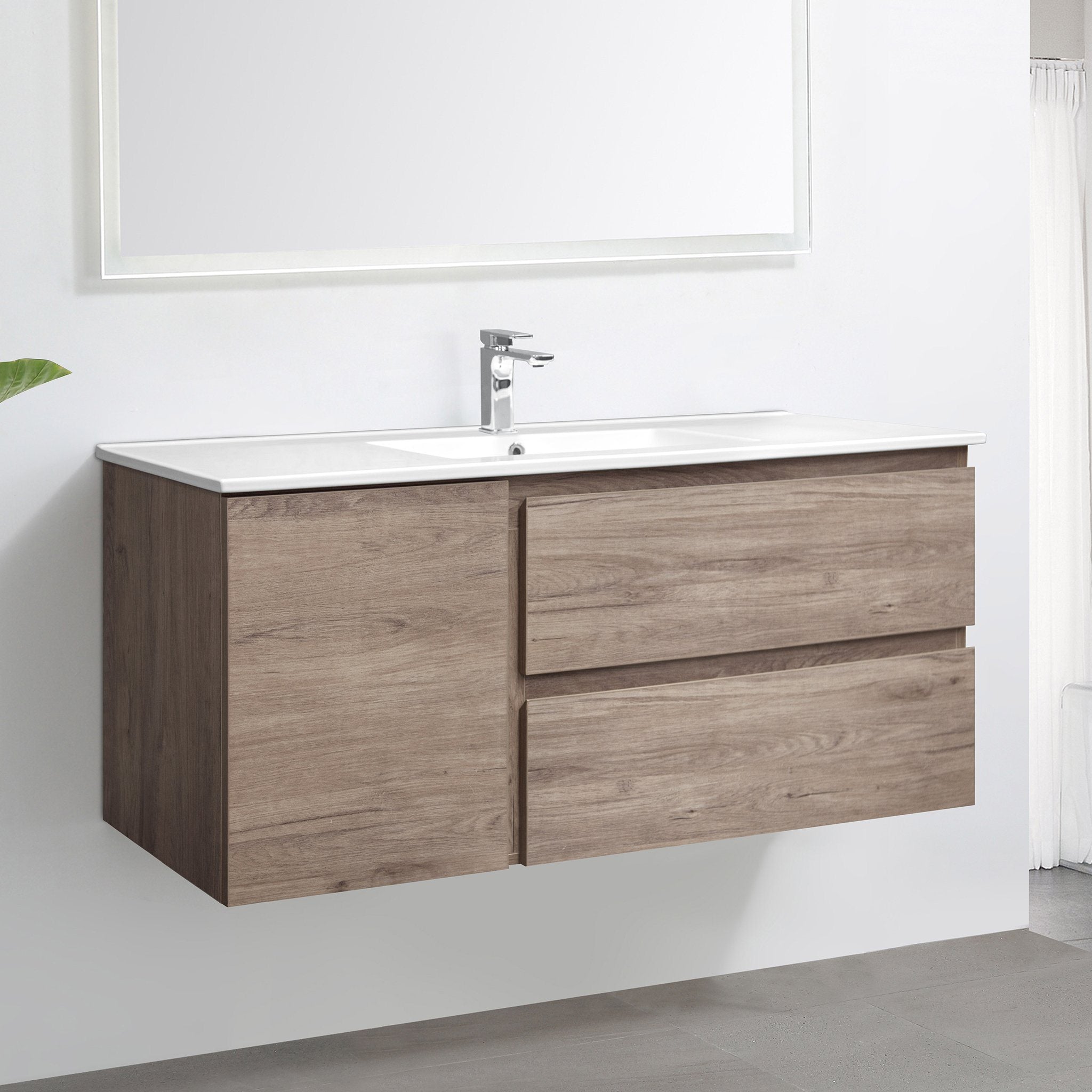 ALBANY 120cm Oak Timber Wall Hung Vanity Vanities & Mirrors Arova Ceramic Single Bowl Top - 