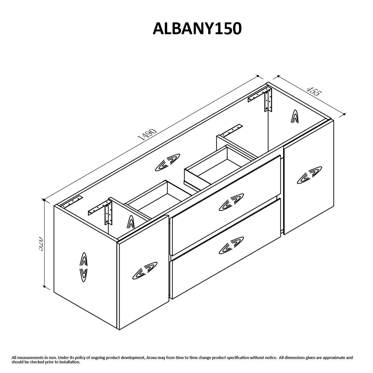 ALBANY 150cm Oak Timber Wall Hung Vanity Vanities & Mirrors Arova 