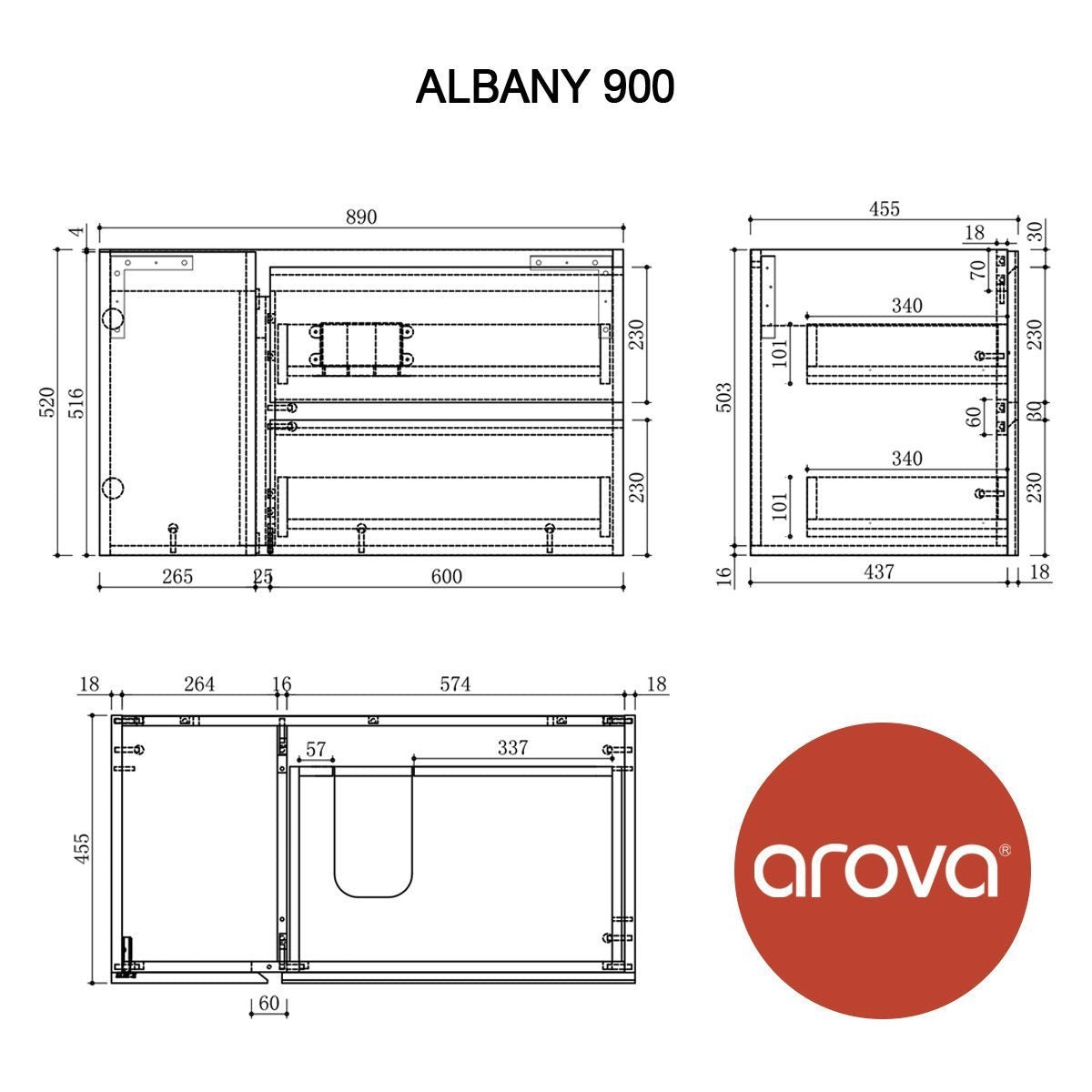 ALBANY 90cm Oak Timber Wall Hung Vanity Vanities & Mirrors Arova 