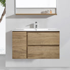 ALBANY 90cm Oak Timber Wall Hung Vanity Vanities & Mirrors Arova Ceramic Top with Integrated Basin - 