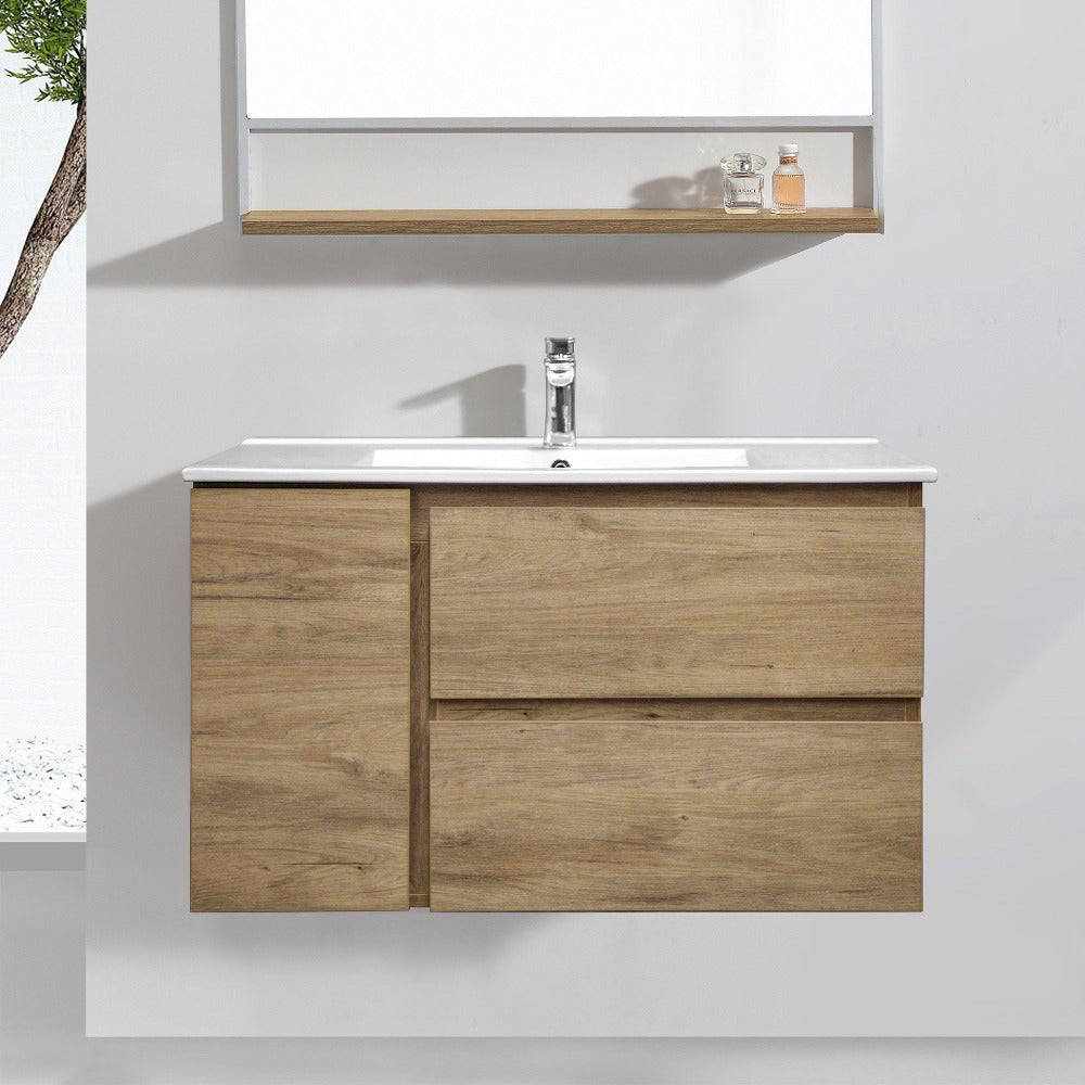 Logan Bathroom Tallboy Wall Hung Cabinet Oak Timber Look Melbourne Arova