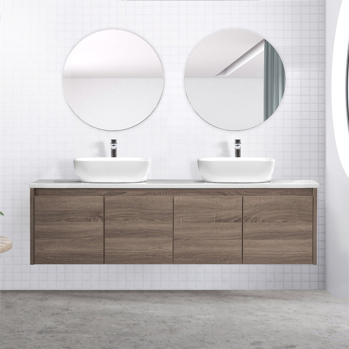Aro 1500mm White Double Basin Freestanding Bathroom Vanity Drawers