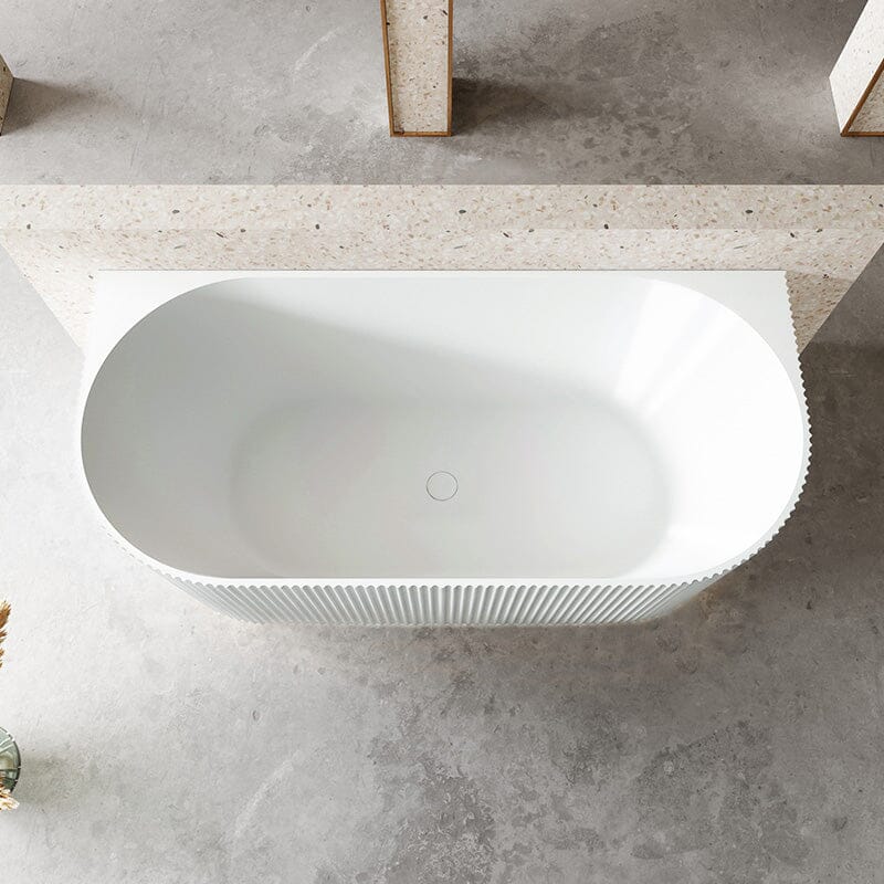 ARIA 1500mm V-Groove Fluted Back To Wall Free Standing Bathtub Gloss White Baths AROVA 