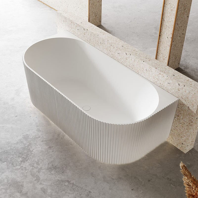 ARIA 1500mm V-Groove Fluted Back To Wall Free Standing Bathtub Matte White Baths AROVA 