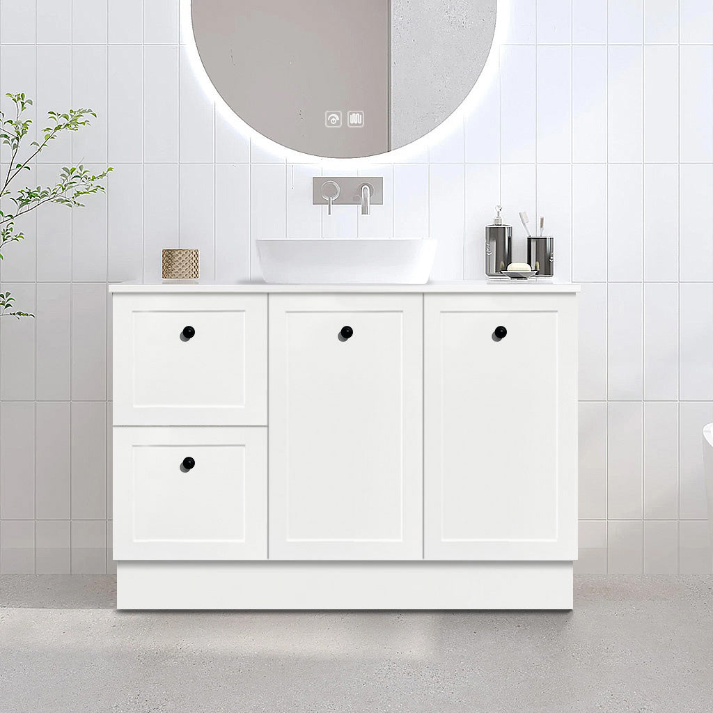 AUSTIN 120cm Floor Standing Bathroom Vanity Vanities & Mirrors Arova BLISS Speckled Stone Top Left Hand Side CB1201N-Square Gloss White Basin