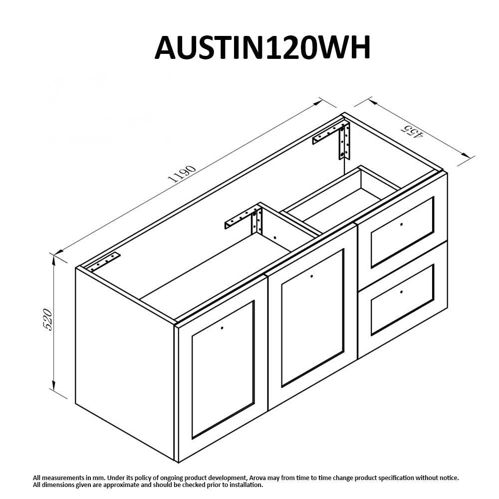 AUSTIN 120cm Wall Hung Bathroom Vanity Vanities & Mirrors Arova 