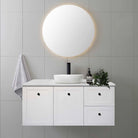 AUSTIN 120cm Wall Hung Bathroom Vanity Vanities & Mirrors Arova BLISS Speckled Stone Top Right Hand Side CB1201N-Square Gloss White Basin