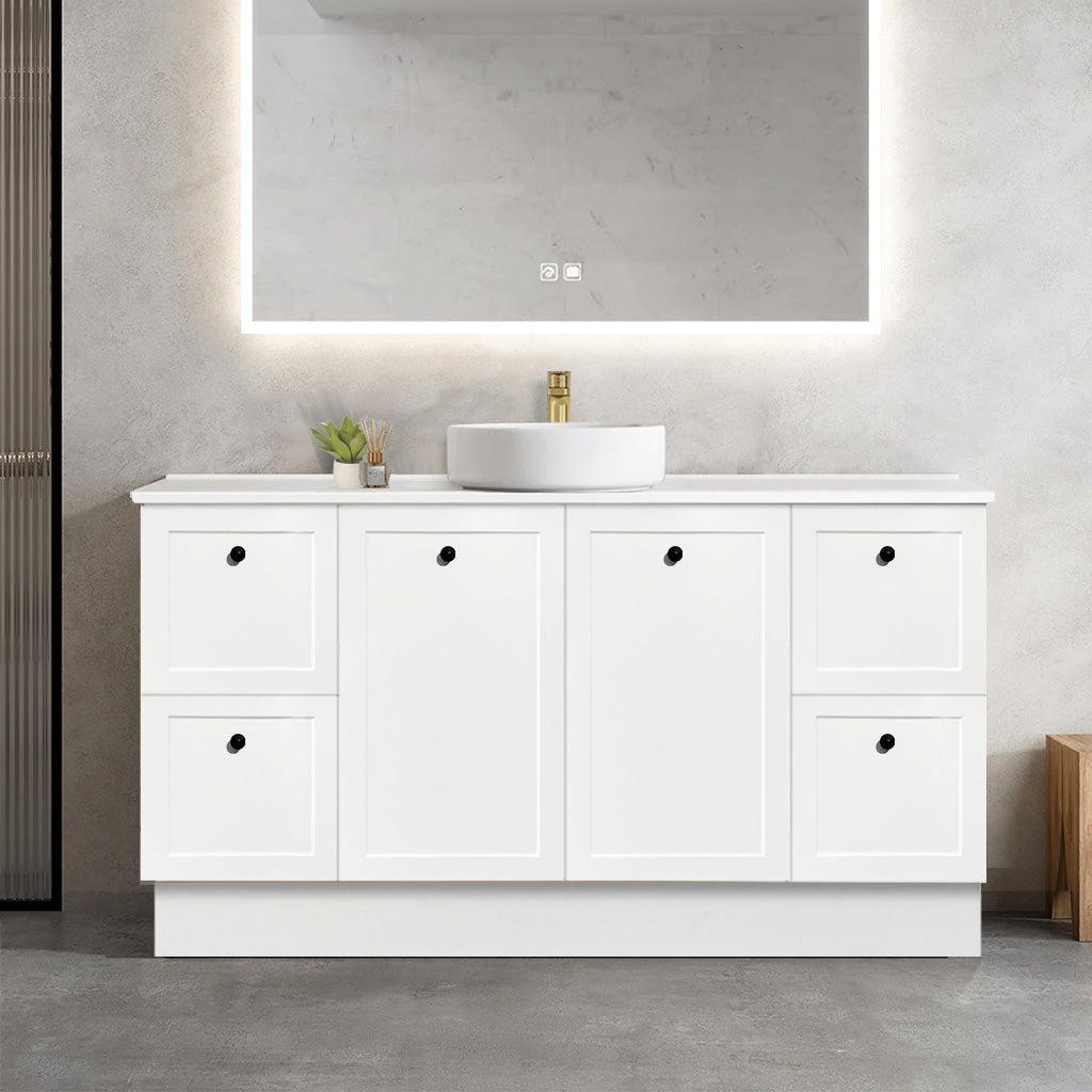 AUSTIN 150cm Floor Standing Bathroom Vanity Vanities & Mirrors Arova BLISS Speckled Stone Top CB1108N-Round Gloss White Basin 