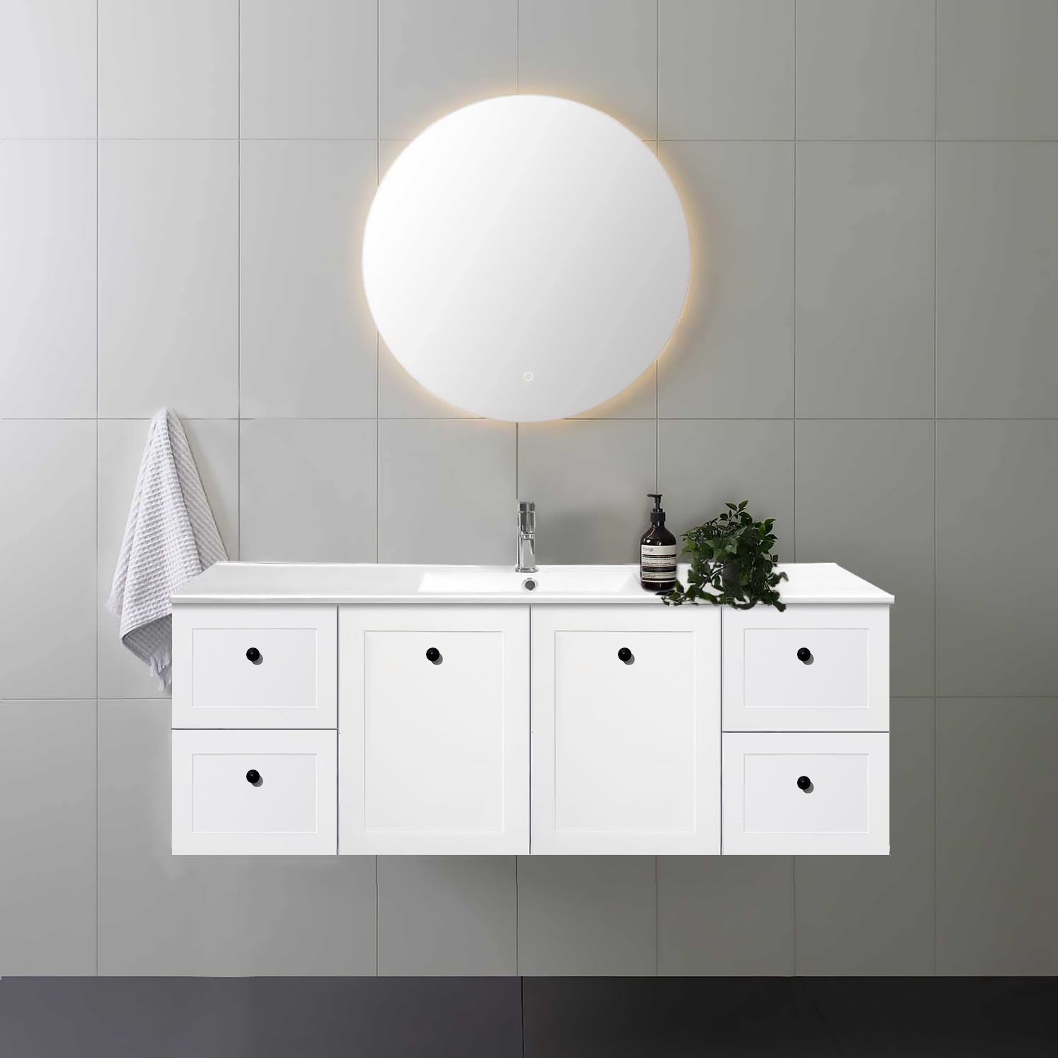 AUSTIN 150cm Wall Hung Bathroom Vanity Vanities & Mirrors Arova Ceramic Single Bowl Top - 