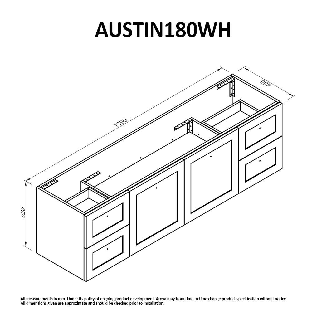 AUSTIN 180cm Wall Hung Bathroom Vanity Vanities & Mirrors Arova 