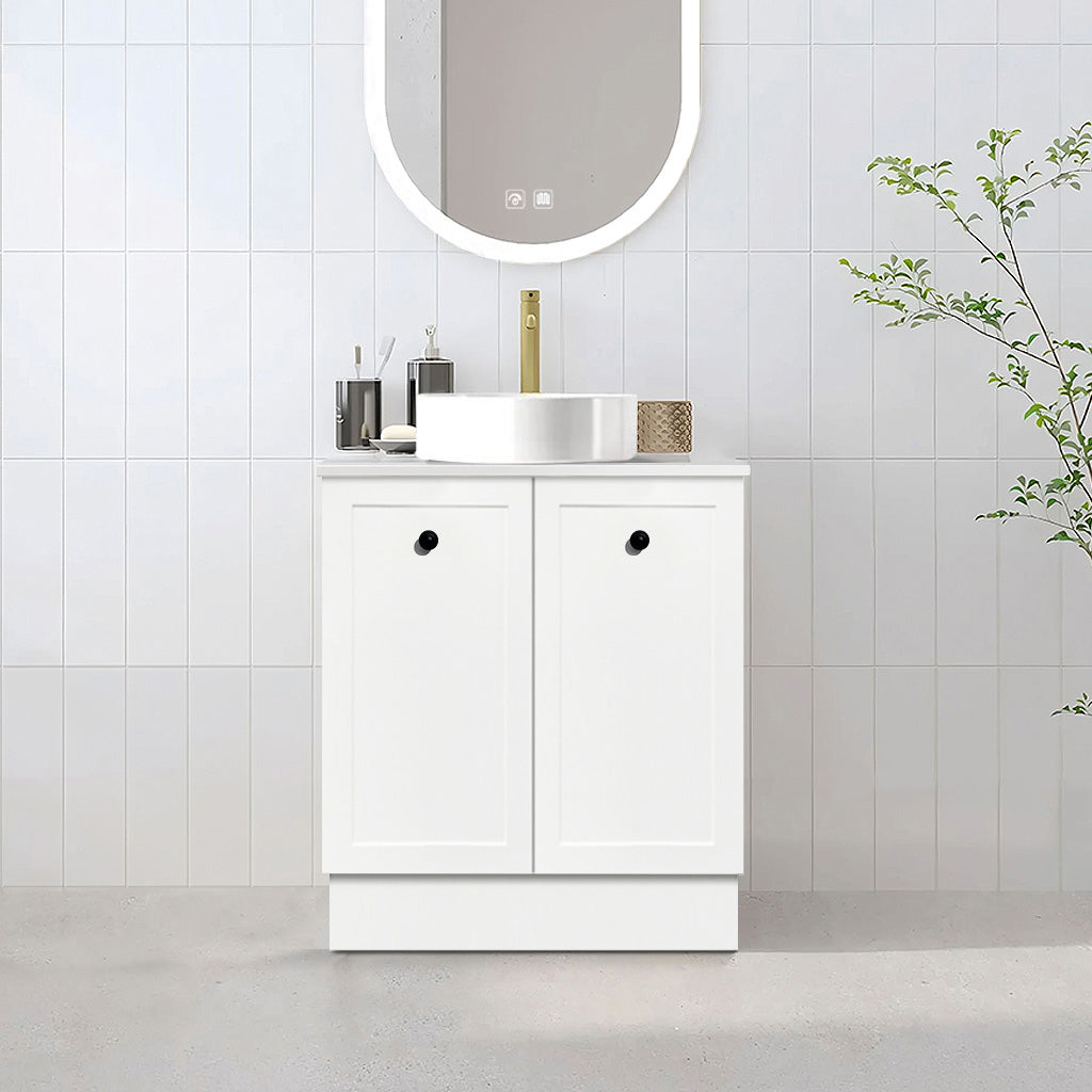 AUSTIN 60cm Floor Standing Bathroom Vanity Vanities & Mirrors Arova BLISS Speckled Stone Top CB1108N-Round Gloss White Basin 