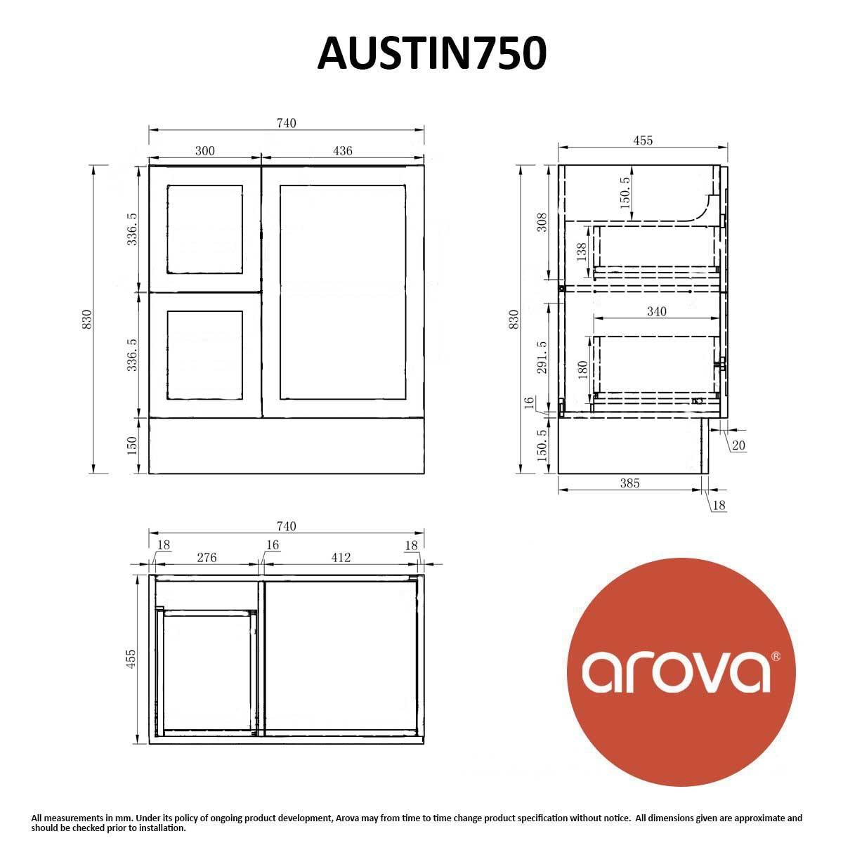 AUSTIN 75cm Freestanding Bathroom Vanity Vanities & Mirrors Arova 