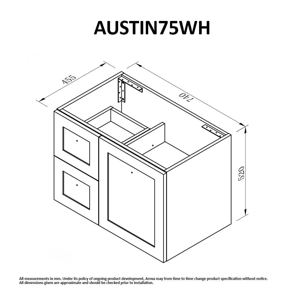 AUSTIN 75cm Wall Hung Bathroom Vanity Vanities & Mirrors Arova 