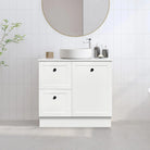 AUSTIN 90cm Floor Standing Bathroom Vanity Vanities & Mirrors Arova BLISS Speckled Stone Top Left Hand Side CB1108NM-Round Matte White Basin