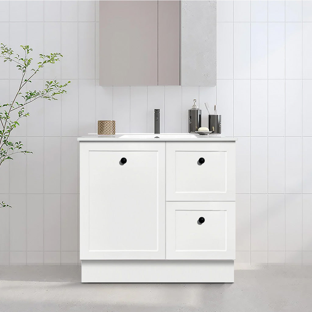 AUSTIN 90cm Floor Standing Bathroom Vanity Vanities & Mirrors Arova Ceramic Top with Integrated Basin Right Hand Side -