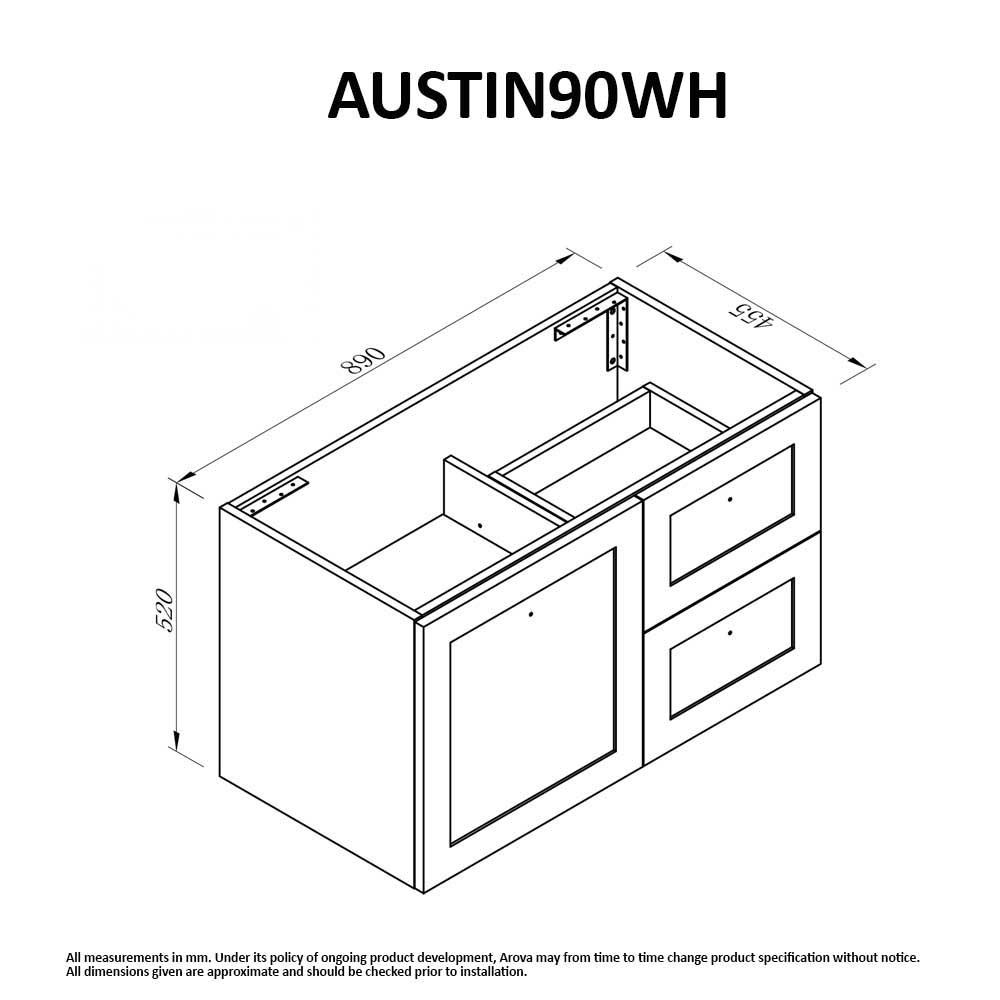 AUSTIN 90cm Wall Hung Bathroom Vanity Vanities & Mirrors Arova 