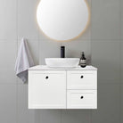 AUSTIN 90cm Wall Hung Bathroom Vanity Vanities & Mirrors Arova BLISS Speckled Stone Top Right Hand Side CB1201N-Square Gloss White Basin