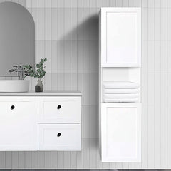 Logan Bathroom Tallboy Wall Hung Cabinet Oak Timber Look Melbourne Arova