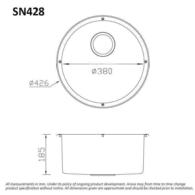 Bass Round Bowl Kitchen Sink 428mm Sinks Arova 