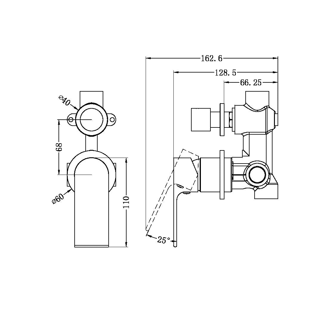 BIANCA SHOWER MIXER WITH DIVERTOR SEPARATE BACK PLATE Brushed Nickel Tapware Nero 