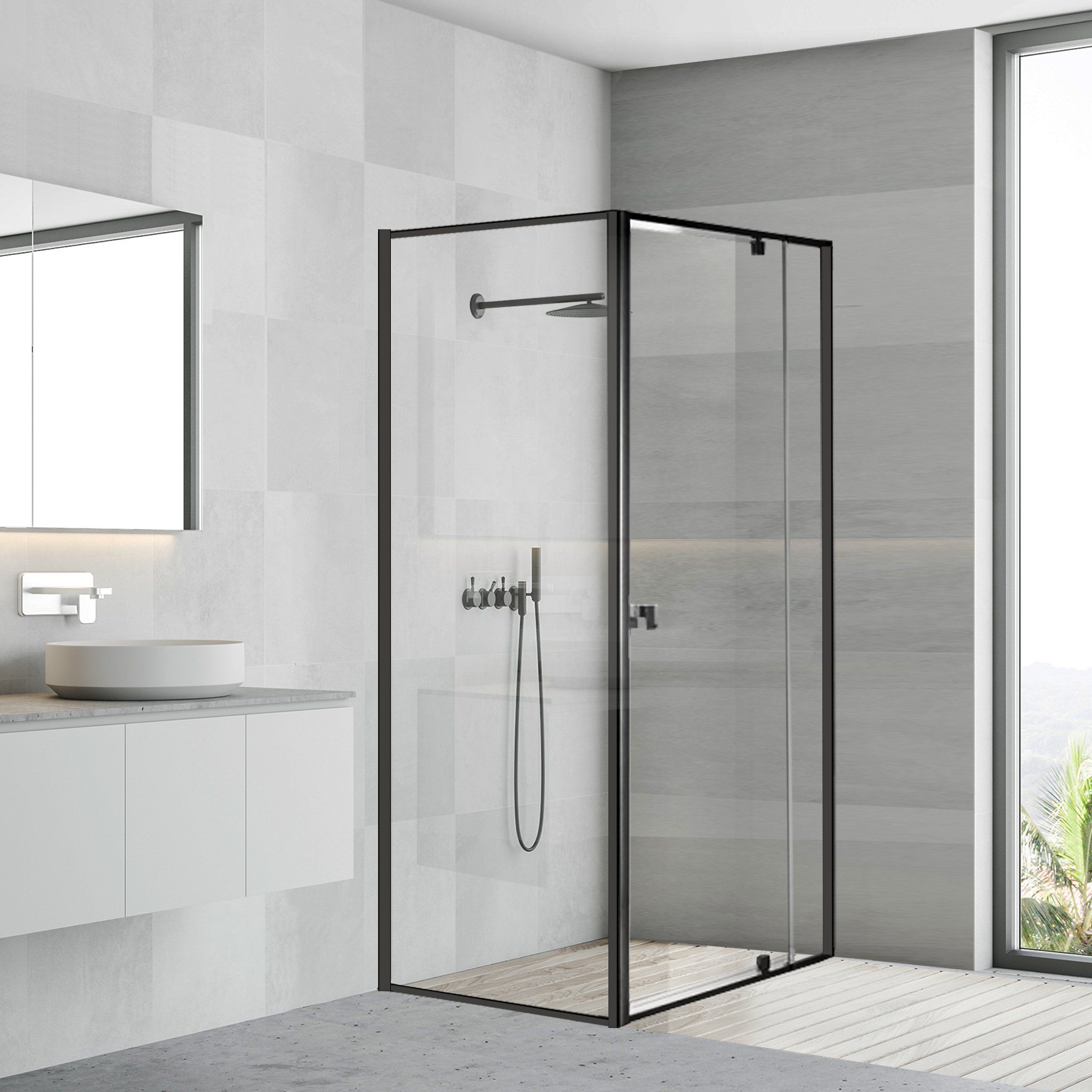 BLACK Semi Frameless Shower Screen - Front and Return - Custom Multiple Sizes Showers Bella Vista 