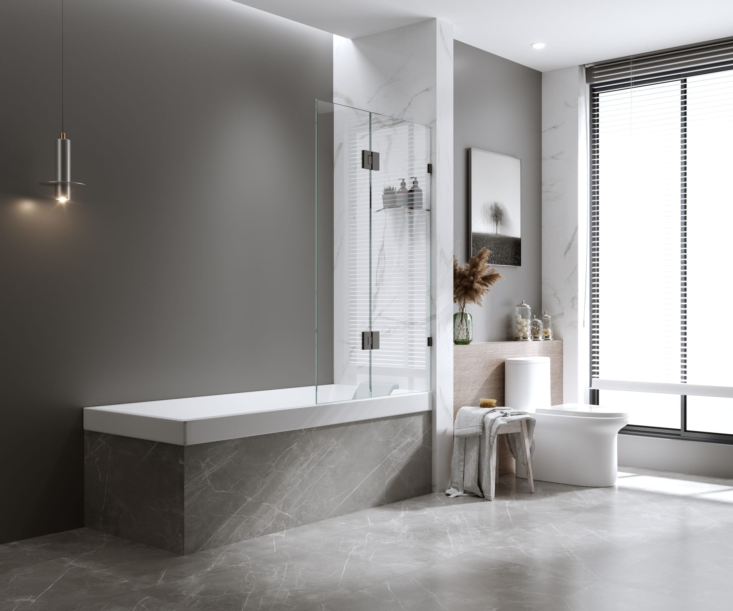Bracket Black Fully Frameless Over Bath Fixed Swing 1000mm AROVA