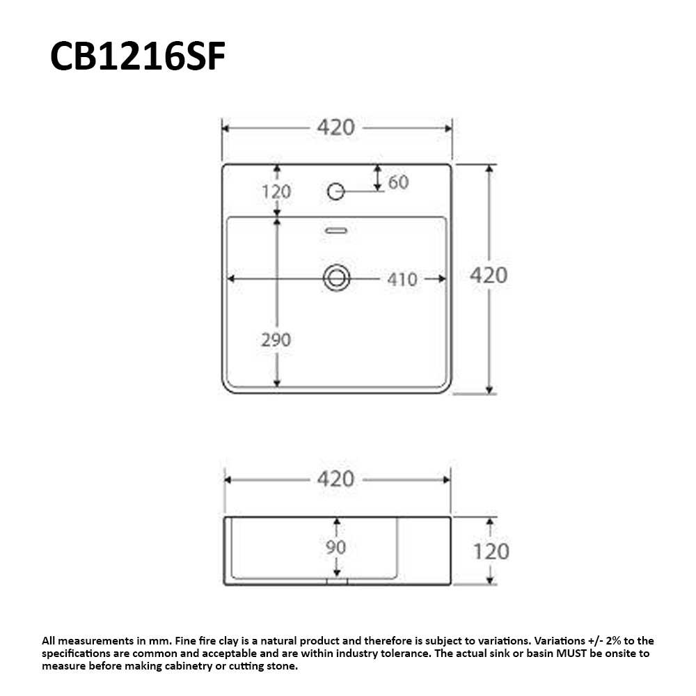 BRAVO 42 Above Counter Basin 1 Tap Hole Basins Arova 