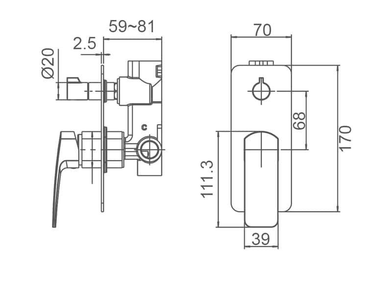 BRAVO-II Shower Mixer With Diverter in Brushed Nickel Tapware ECT 