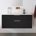 Bronte 120cm Wall Hung Bathroom Vanity - Matte Black Vanities & Mirrors Arova Bliss Quartz Stone Top CB1201N-Square Gloss White Basin 