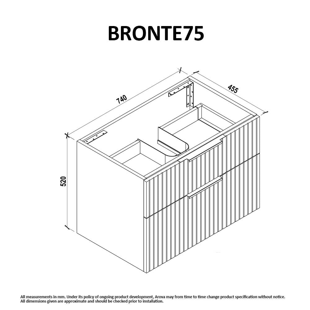 Bronte 75cm Wall Hung Bathroom Vanity - Matte White Vanities & Mirrors Arova 