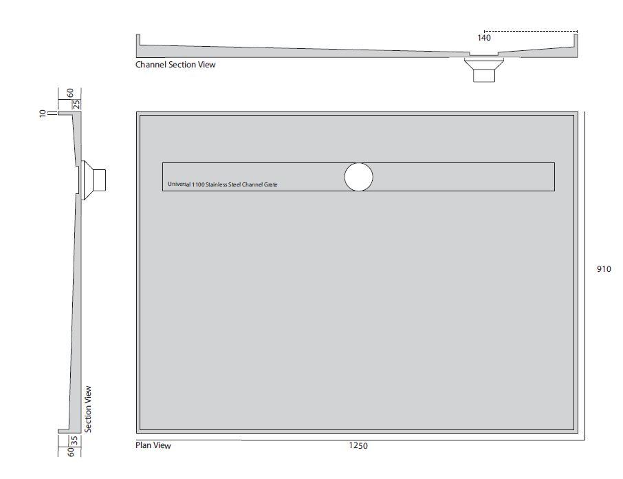 Channel Grate Universal Shower Base with Stainless Steel Linear Lid Showers Universal Shower Base 1050 x 1010 