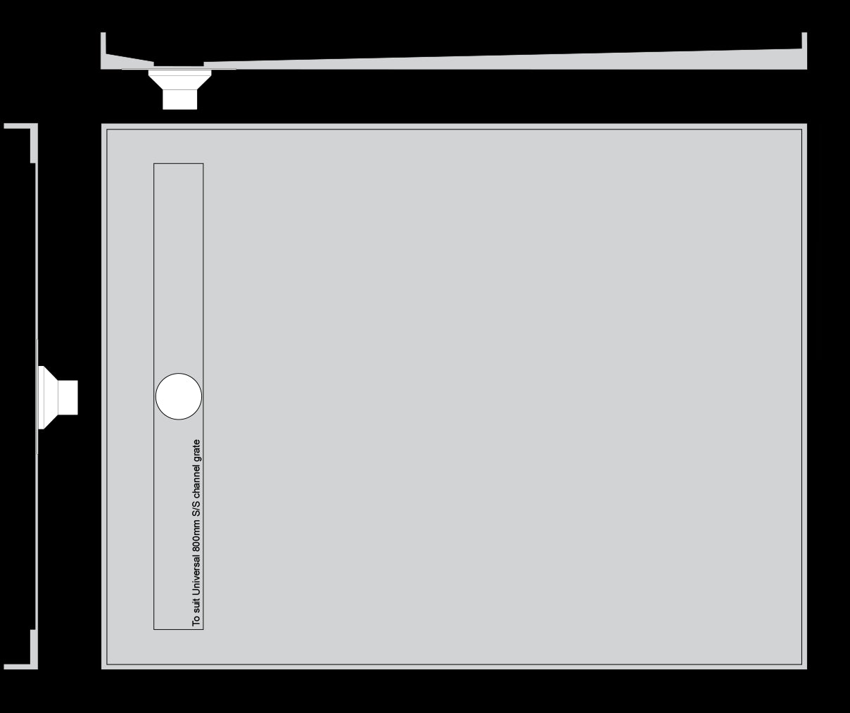 Channel Grate Universal Shower Base with Stainless Steel Linear Lid Showers Universal Shower Base 1050 x 910 