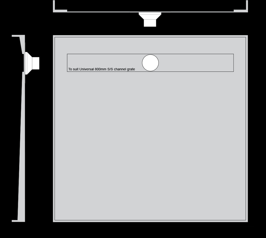 Channel Grate Universal Shower Base with Stainless Steel Plain Lid Showers Universal Shower Base 950 x 910 